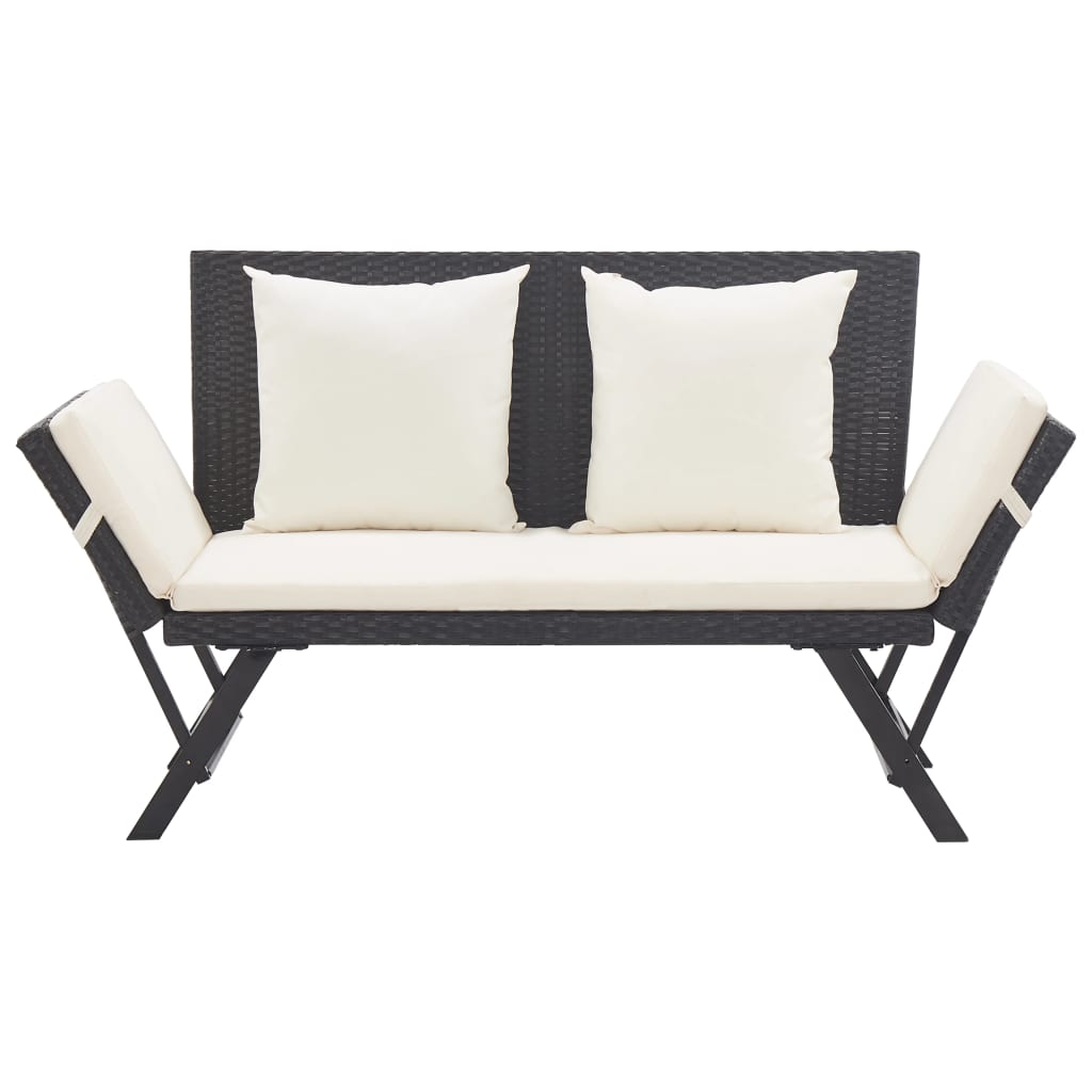 vidaXL Ławka ogrodowa z poduszkami, 176 cm, czarna, polirattan