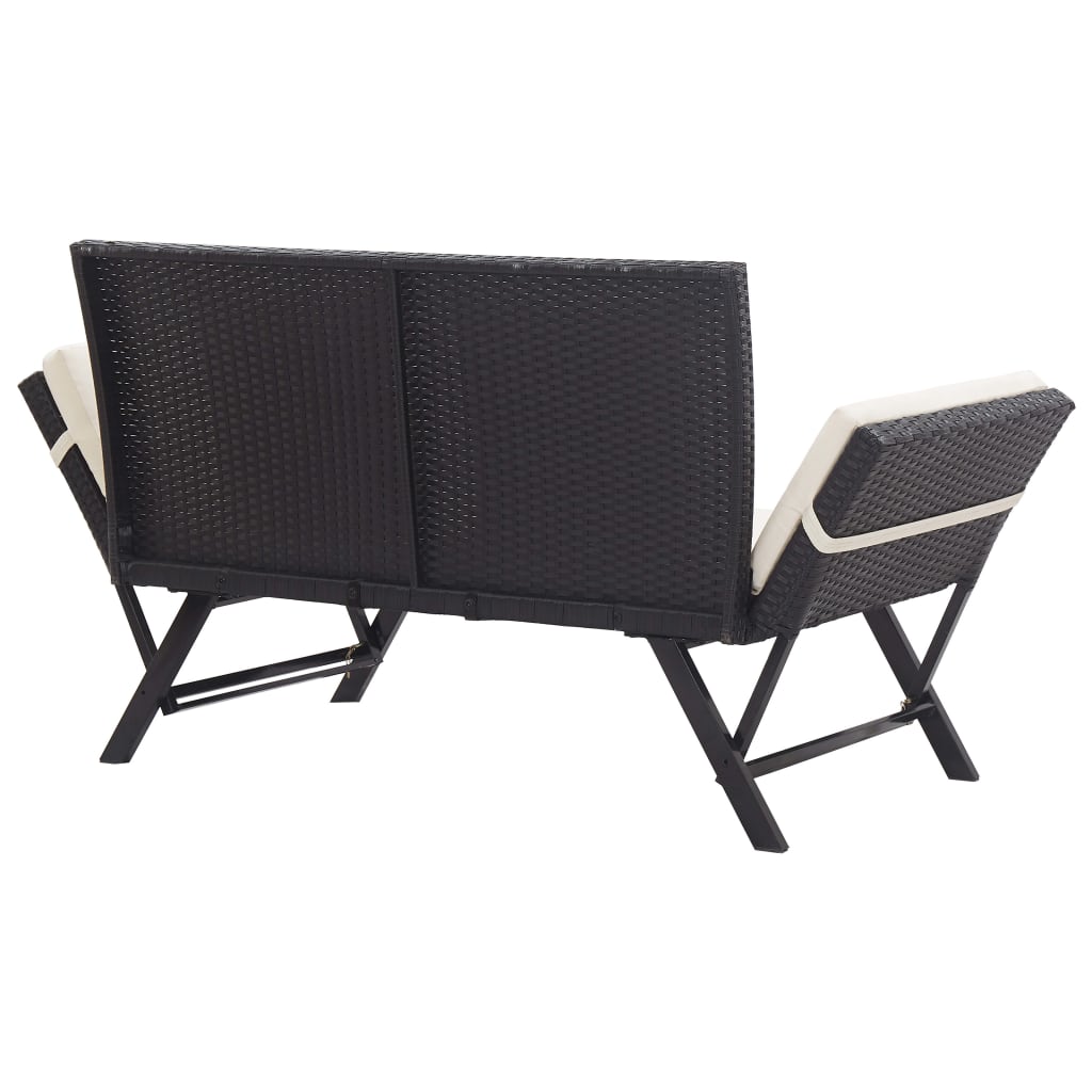 vidaXL Ławka ogrodowa z poduszkami, 176 cm, czarna, polirattan