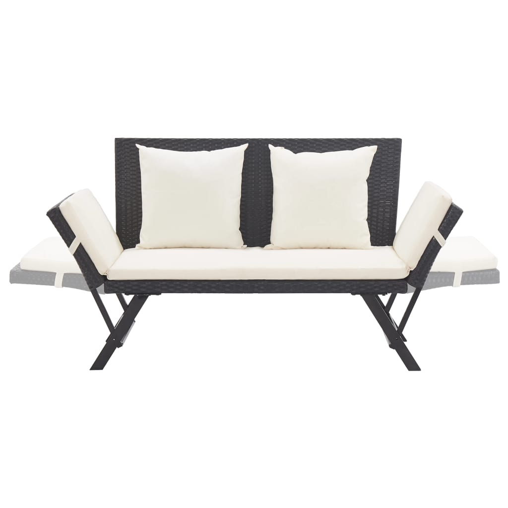 vidaXL Ławka ogrodowa z poduszkami, 176 cm, czarna, polirattan