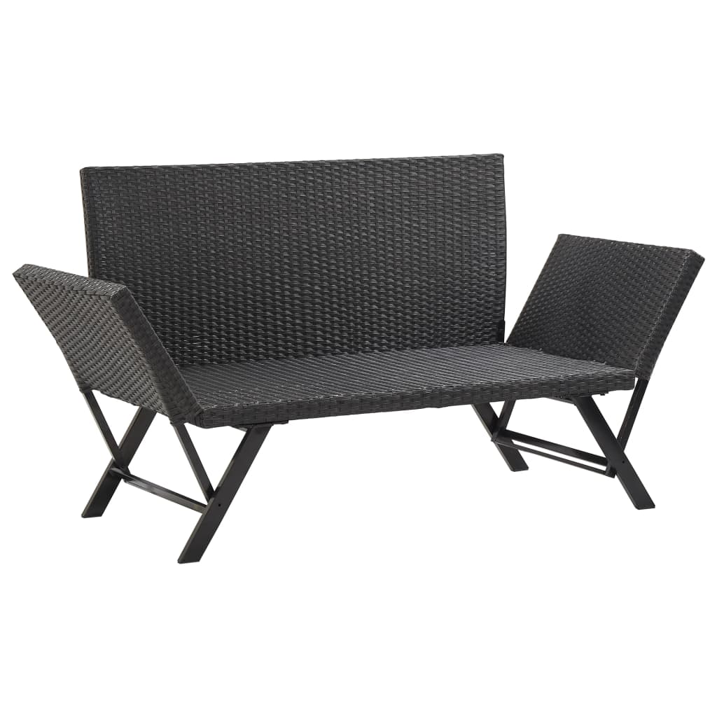 vidaXL Ławka ogrodowa z poduszkami, 176 cm, czarna, polirattan