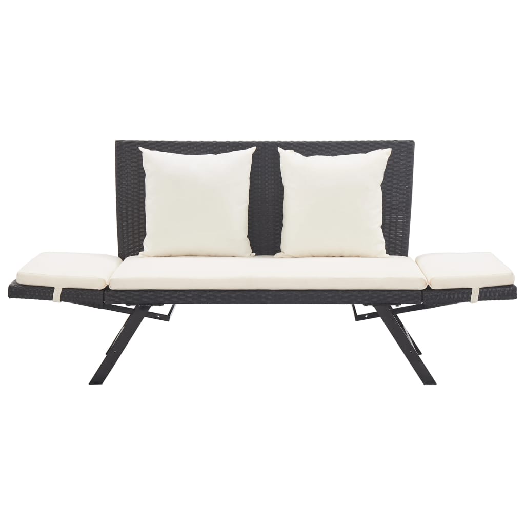 vidaXL Ławka ogrodowa z poduszkami, 176 cm, czarna, polirattan