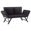 vidaXL Ławka ogrodowa z poduszkami, 176 cm, czarna, polirattan