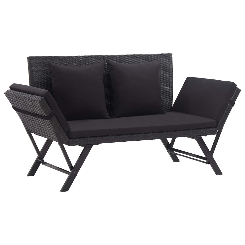 vidaXL Ławka ogrodowa z poduszkami, 176 cm, czarna, polirattan