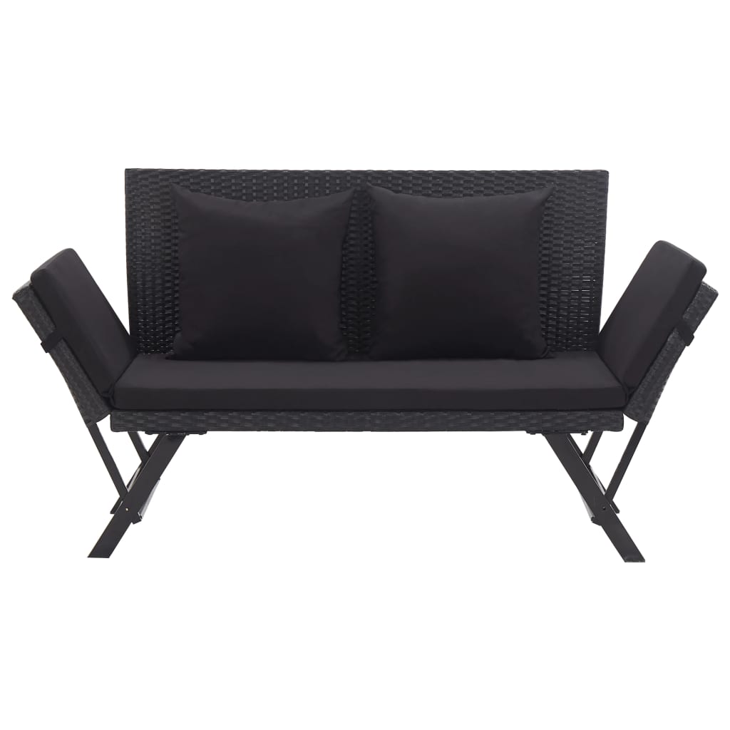 vidaXL Ławka ogrodowa z poduszkami, 176 cm, czarna, polirattan