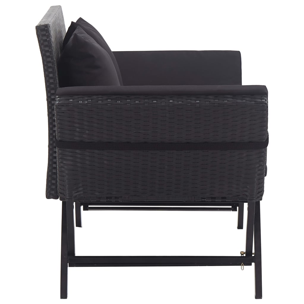 vidaXL Ławka ogrodowa z poduszkami, 176 cm, czarna, polirattan
