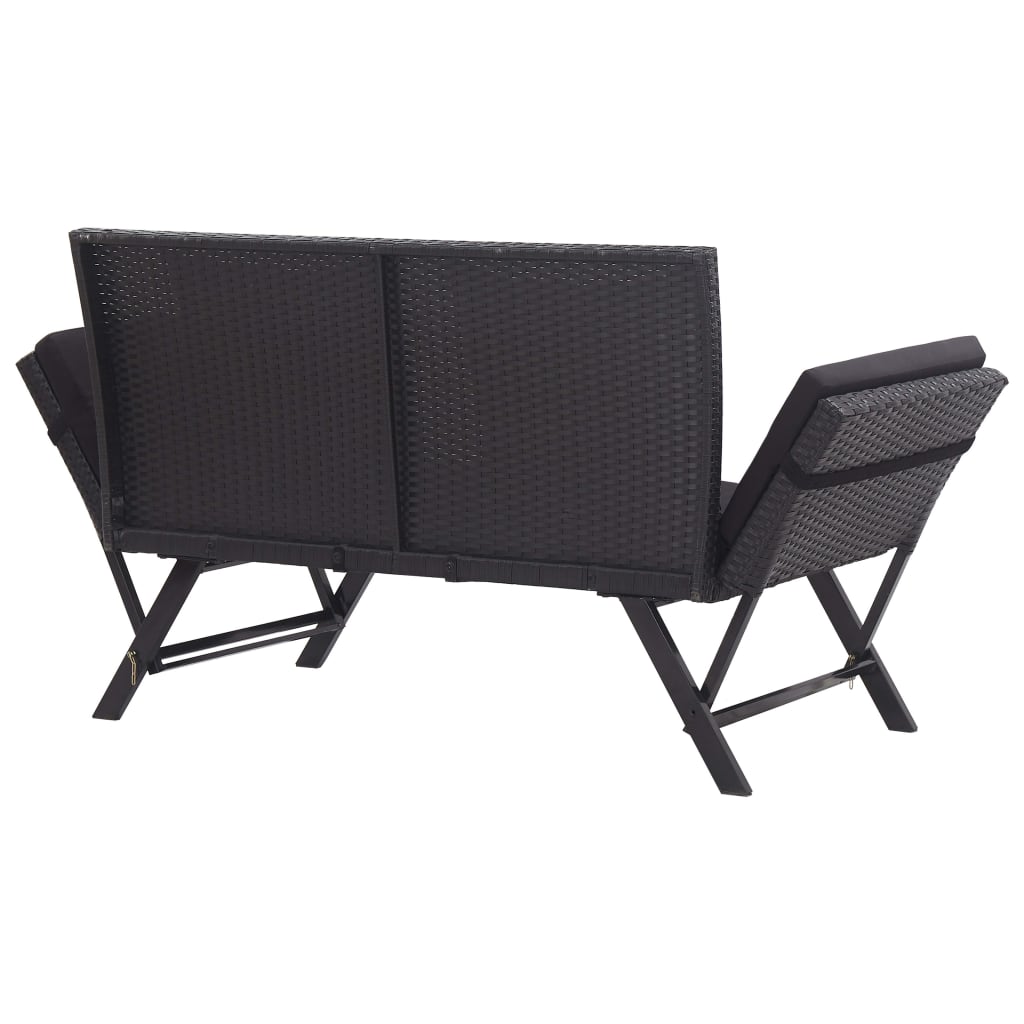 vidaXL Ławka ogrodowa z poduszkami, 176 cm, czarna, polirattan