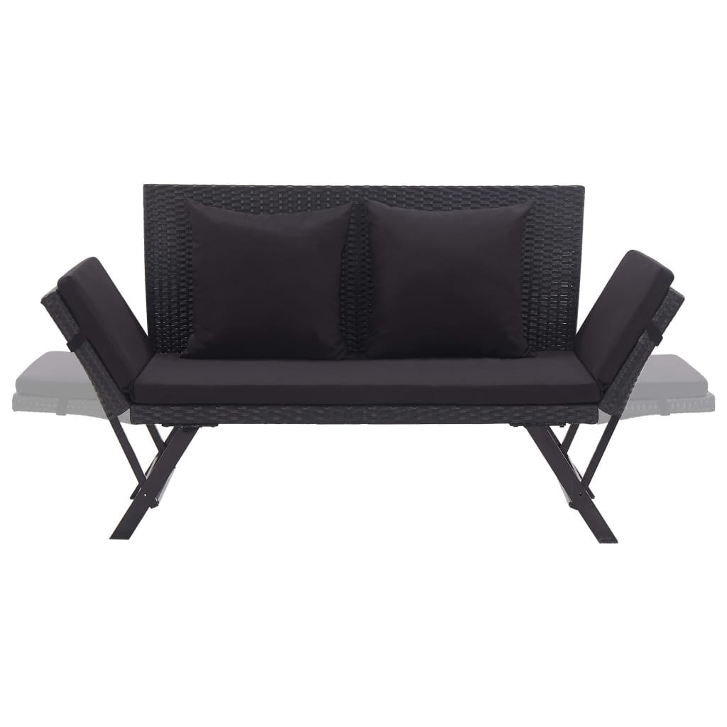 vidaXL Ławka ogrodowa z poduszkami, 176 cm, czarna, polirattan