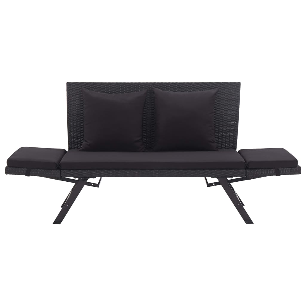 vidaXL Ławka ogrodowa z poduszkami, 176 cm, czarna, polirattan