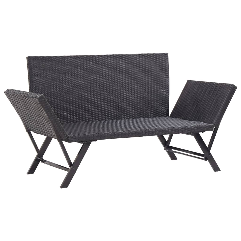 vidaXL Ławka ogrodowa z poduszkami, 176 cm, czarna, polirattan