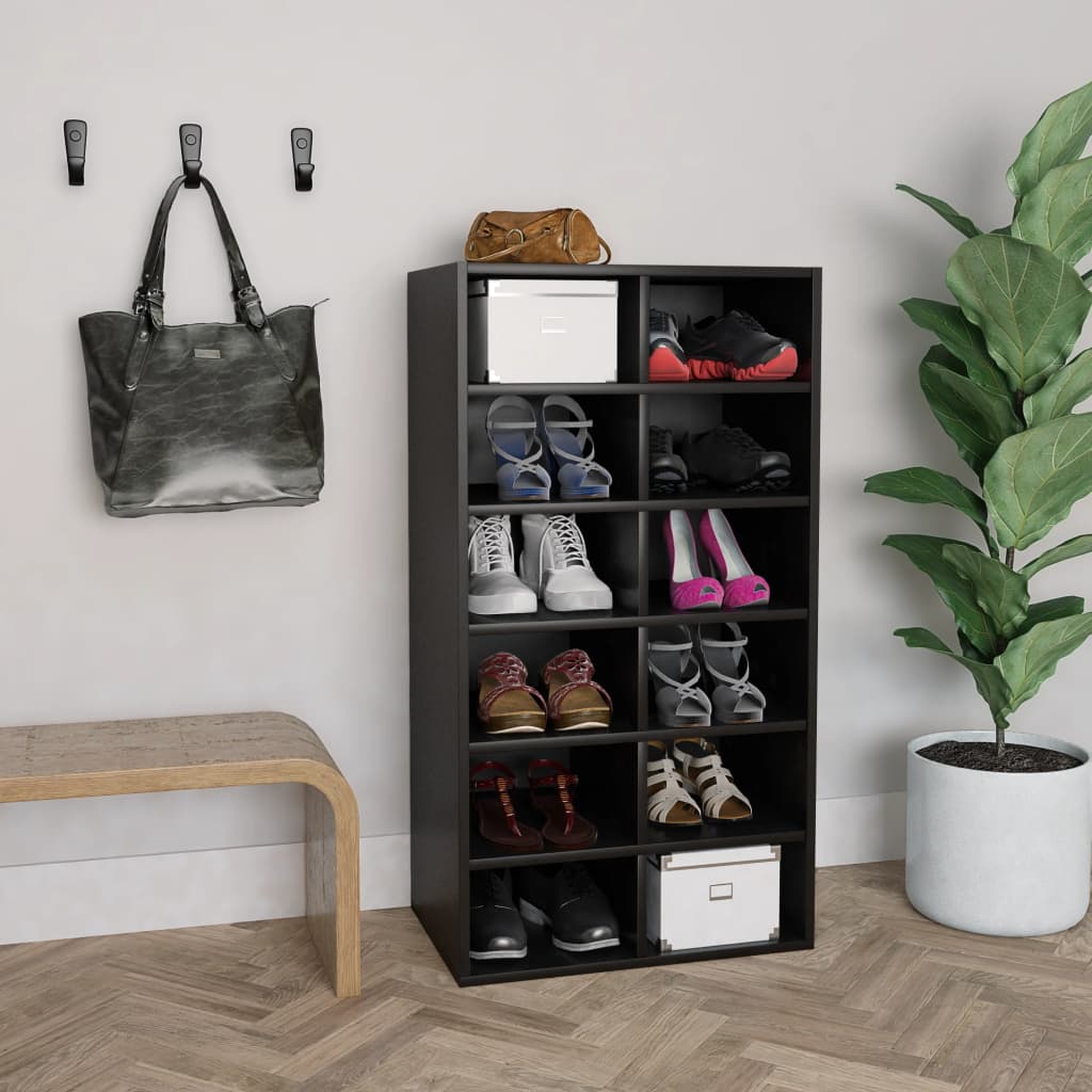 vidaXL Półka na buty, czarna, 54x34x100,5 cm, materiał drewnopochodny