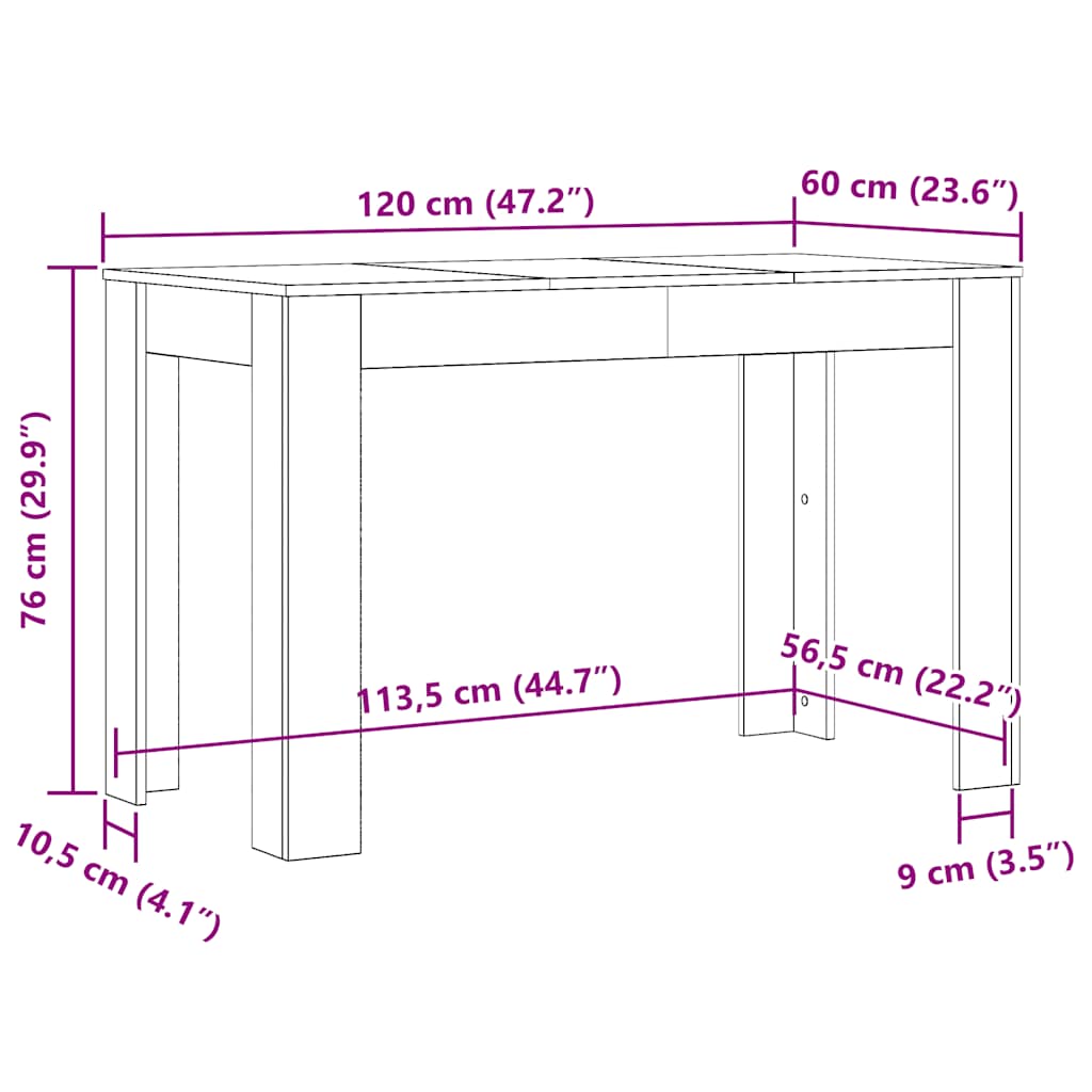 vidaXL Stół jadalniany, biały, 120x60x76 cm, materiał drewnopochodny