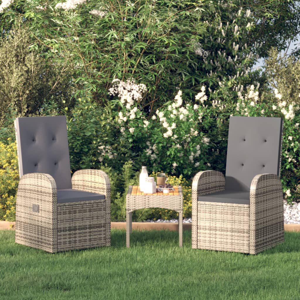 vidaXL Rozkładane fotele ogrodowe, 2 szt, poduszki, rattan PE, szare