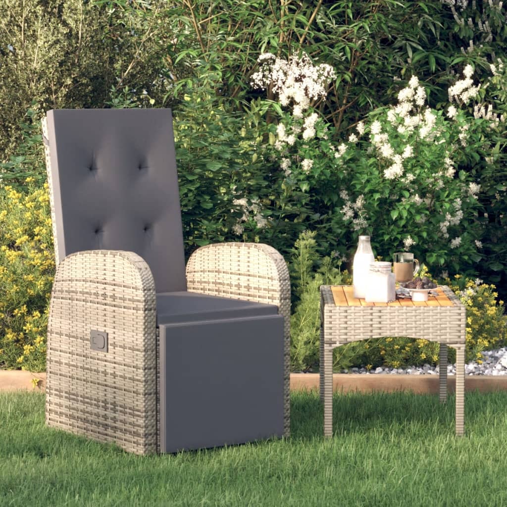 vidaXL Rozkładany fotel ogrodowy z poduszką, rattan PE, szary