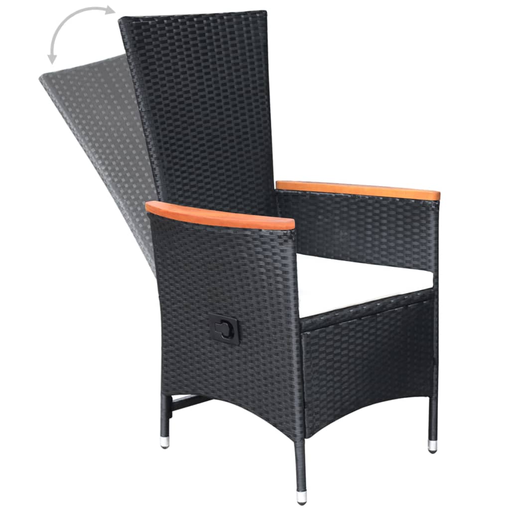 vidaXL Rozkładane krzesła ogrodowe 2 szt., poduszki, rattan PE, czarne