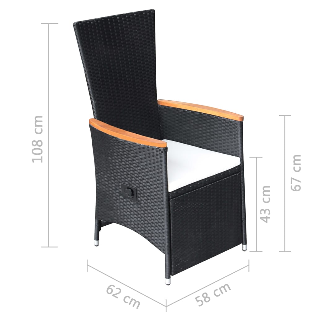 vidaXL Rozkładane krzesła ogrodowe 2 szt., poduszki, rattan PE, czarne