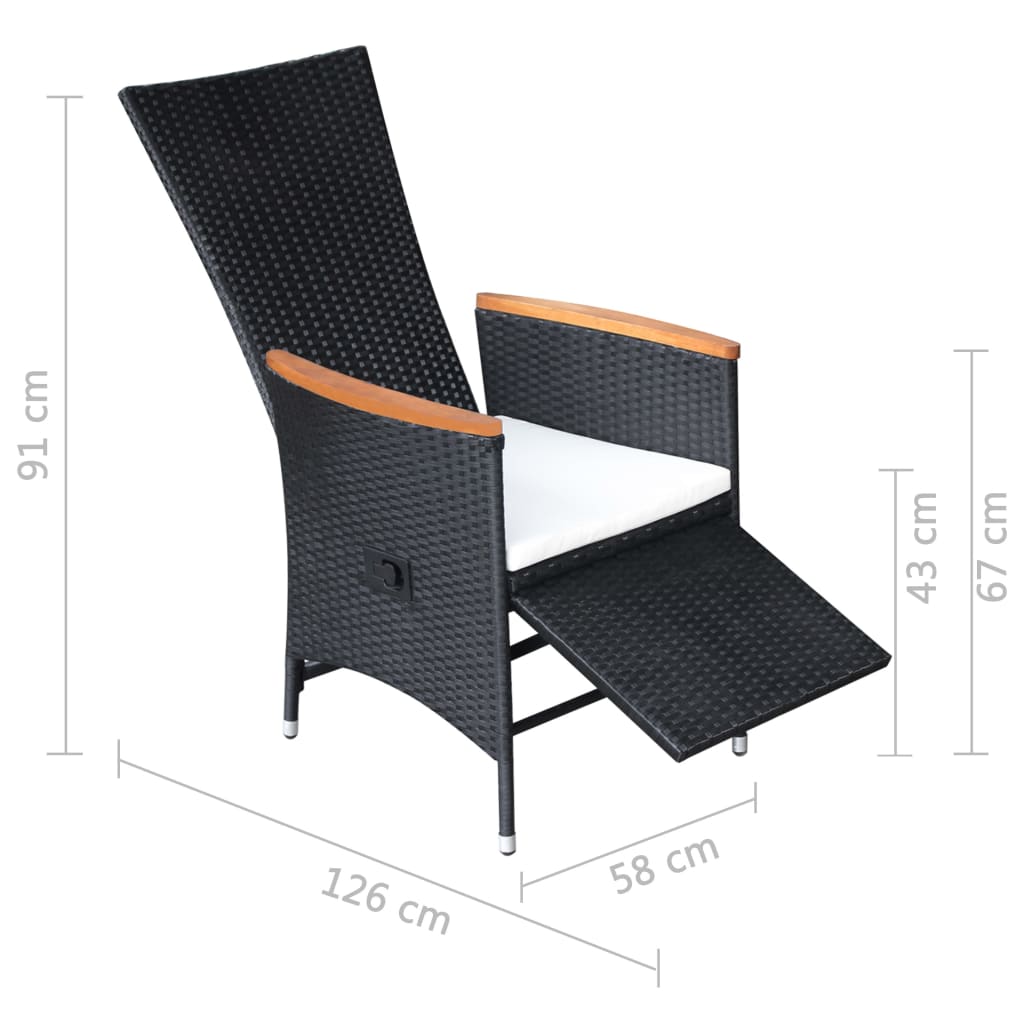 vidaXL Rozkładane krzesła ogrodowe 2 szt., poduszki, rattan PE, czarne