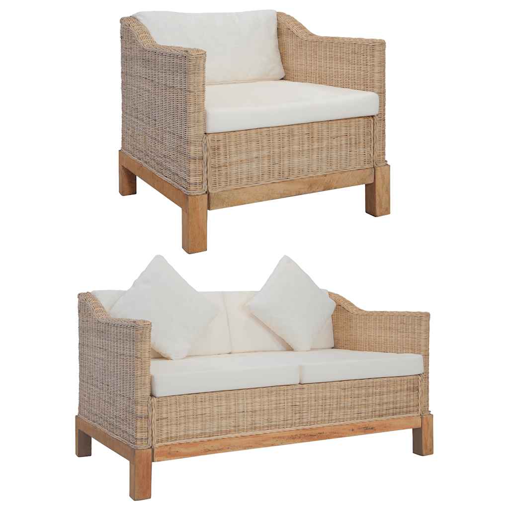 vidaXL 2-częściowy zestaw wypoczynkowy z poduszkami, naturalny rattan