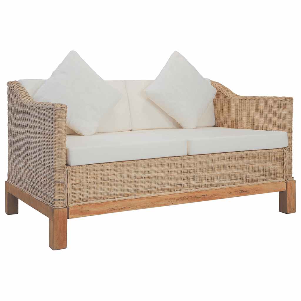 vidaXL 2-częściowy zestaw wypoczynkowy z poduszkami, naturalny rattan