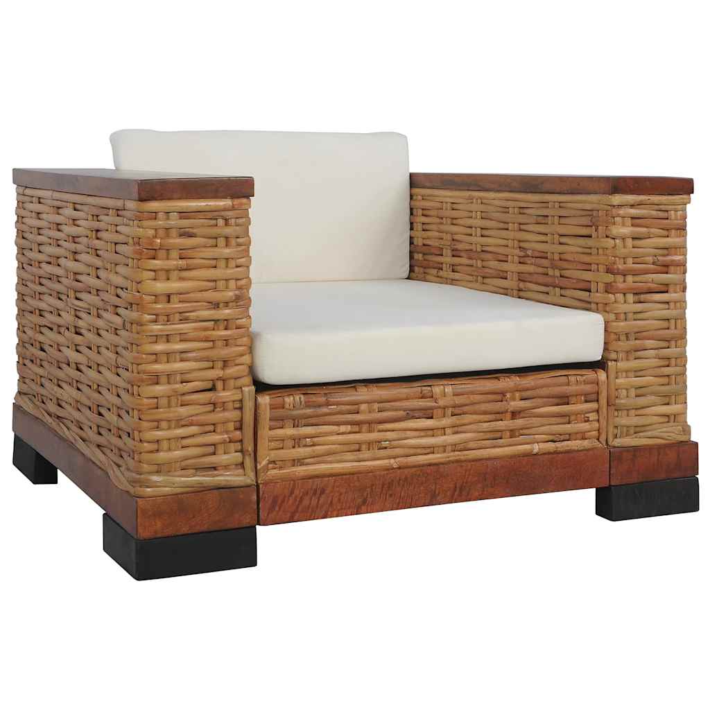 vidaXL 2-cz. zestaw wypoczynkowy, poduszki, brązowy, naturalny rattan