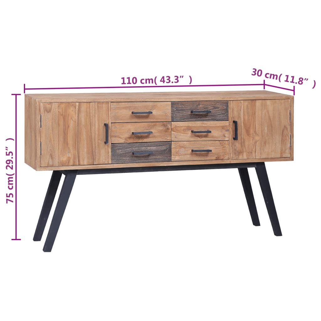 vidaXL Komoda, 110x30x75 cm, lite drewno tekowe