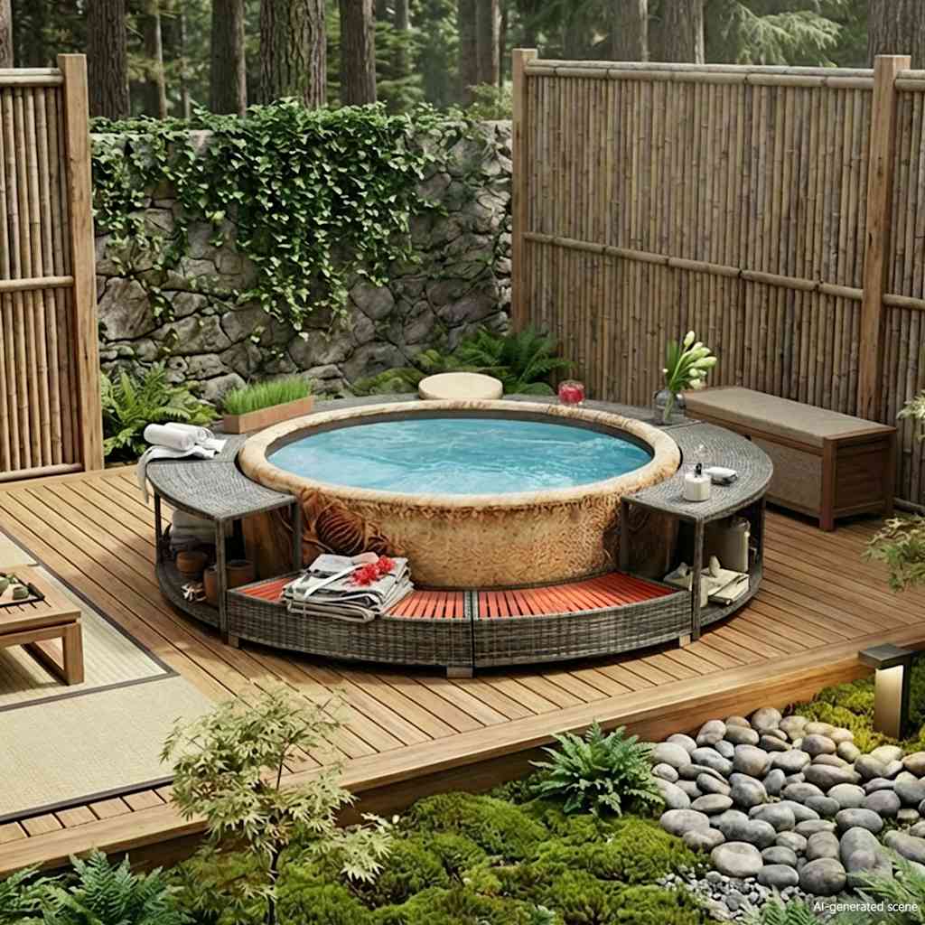 vidaXL Obudowa do basenu z hydromasażem/spa, szary polirattan