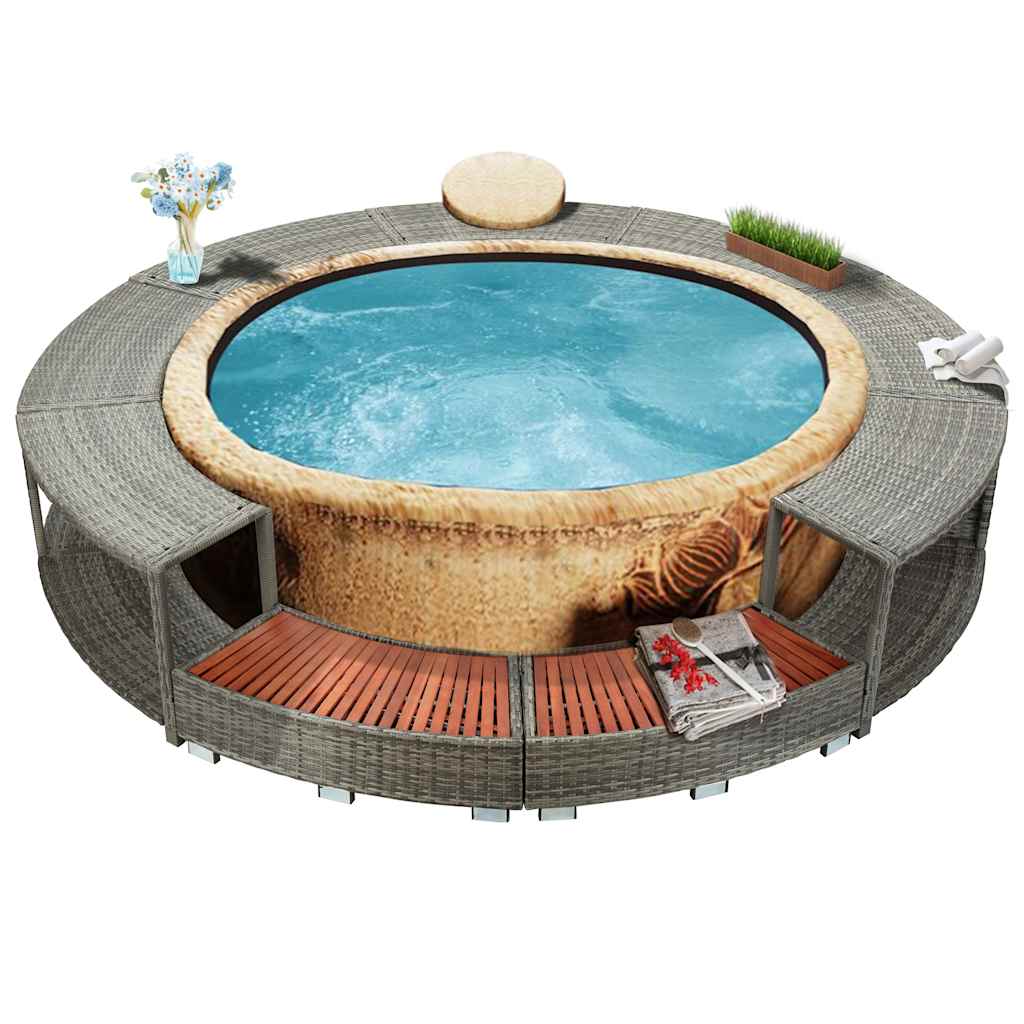 vidaXL Obudowa do basenu z hydromasażem/spa, szary polirattan