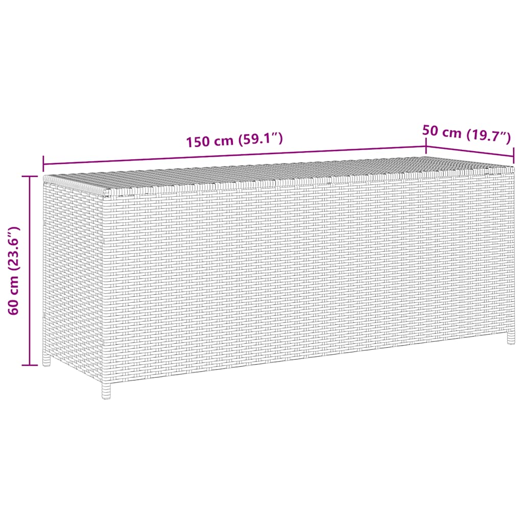vidaXL Skrzynia ogrodowa, szara, 150 x 50 x 60 cm, rattan PE