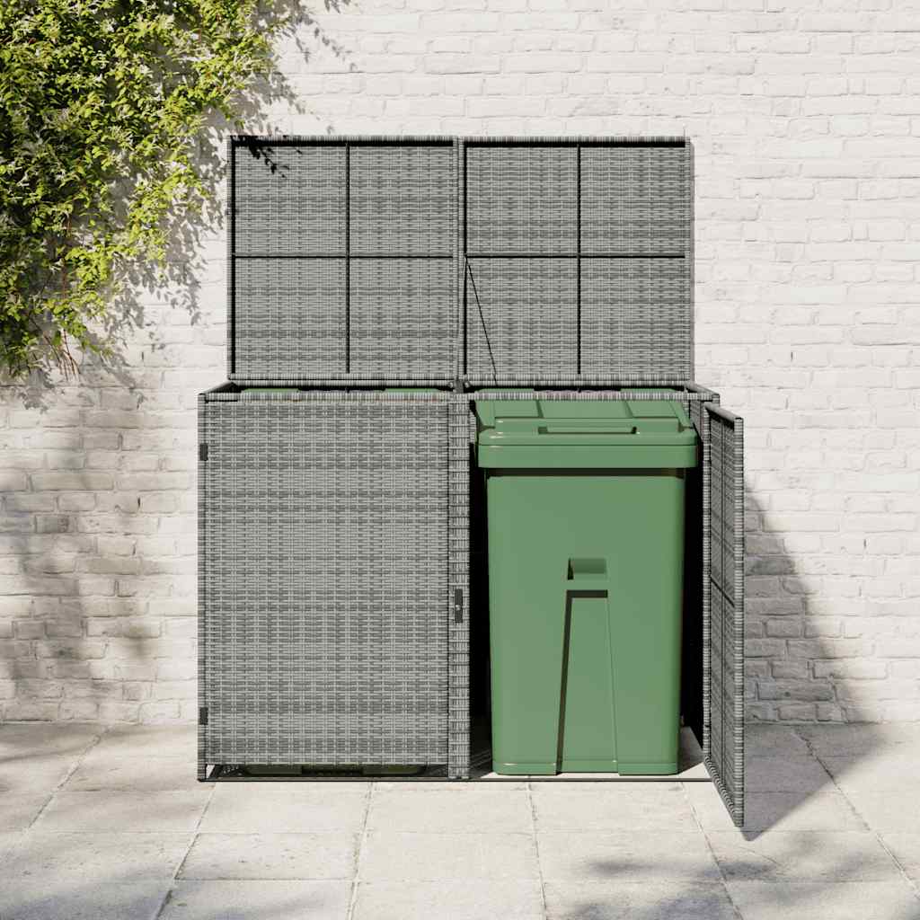 vidaXL Osłona na 2 kosze na śmieci, rattan PE, antracyt, 148x77x111 cm