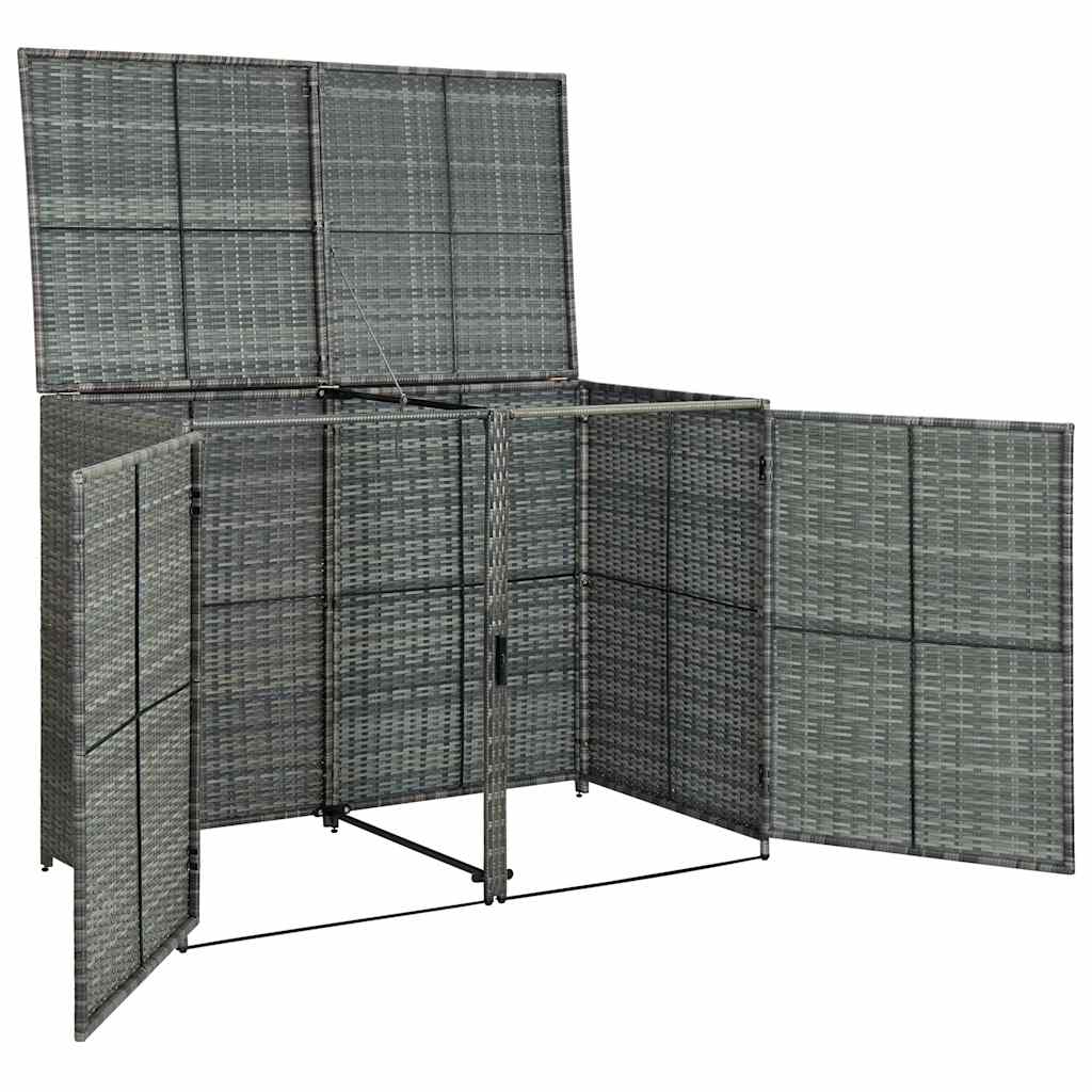 vidaXL Osłona na 2 kosze na śmieci, rattan PE, antracyt, 148x77x111 cm
