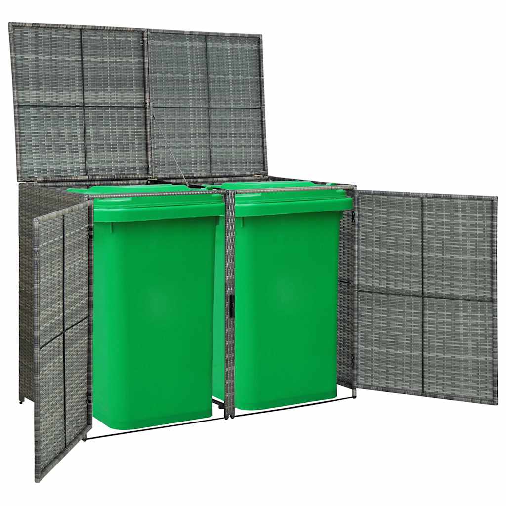 vidaXL Osłona na 2 kosze na śmieci, rattan PE, antracyt, 148x77x111 cm