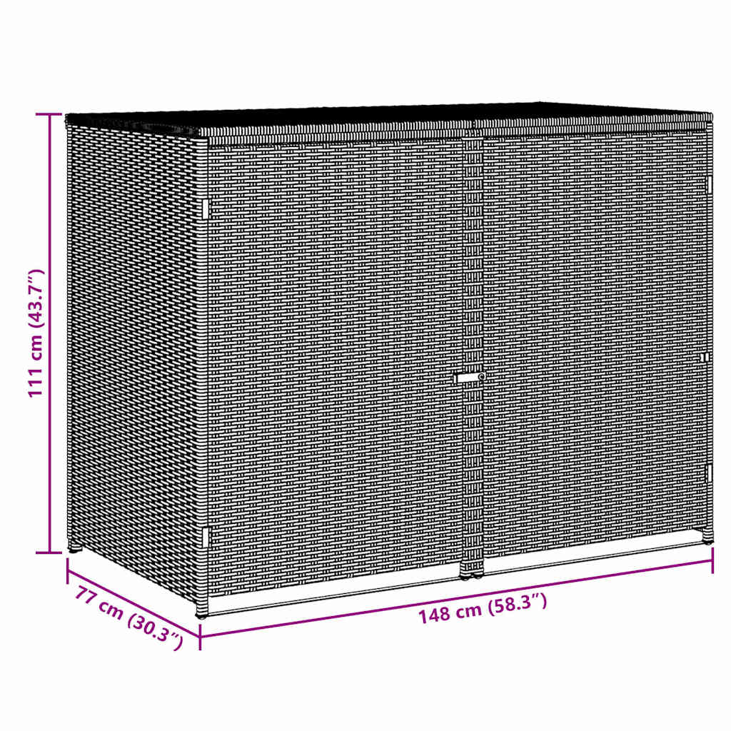 vidaXL Osłona na 2 kosze na śmieci, rattan PE, antracyt, 148x77x111 cm