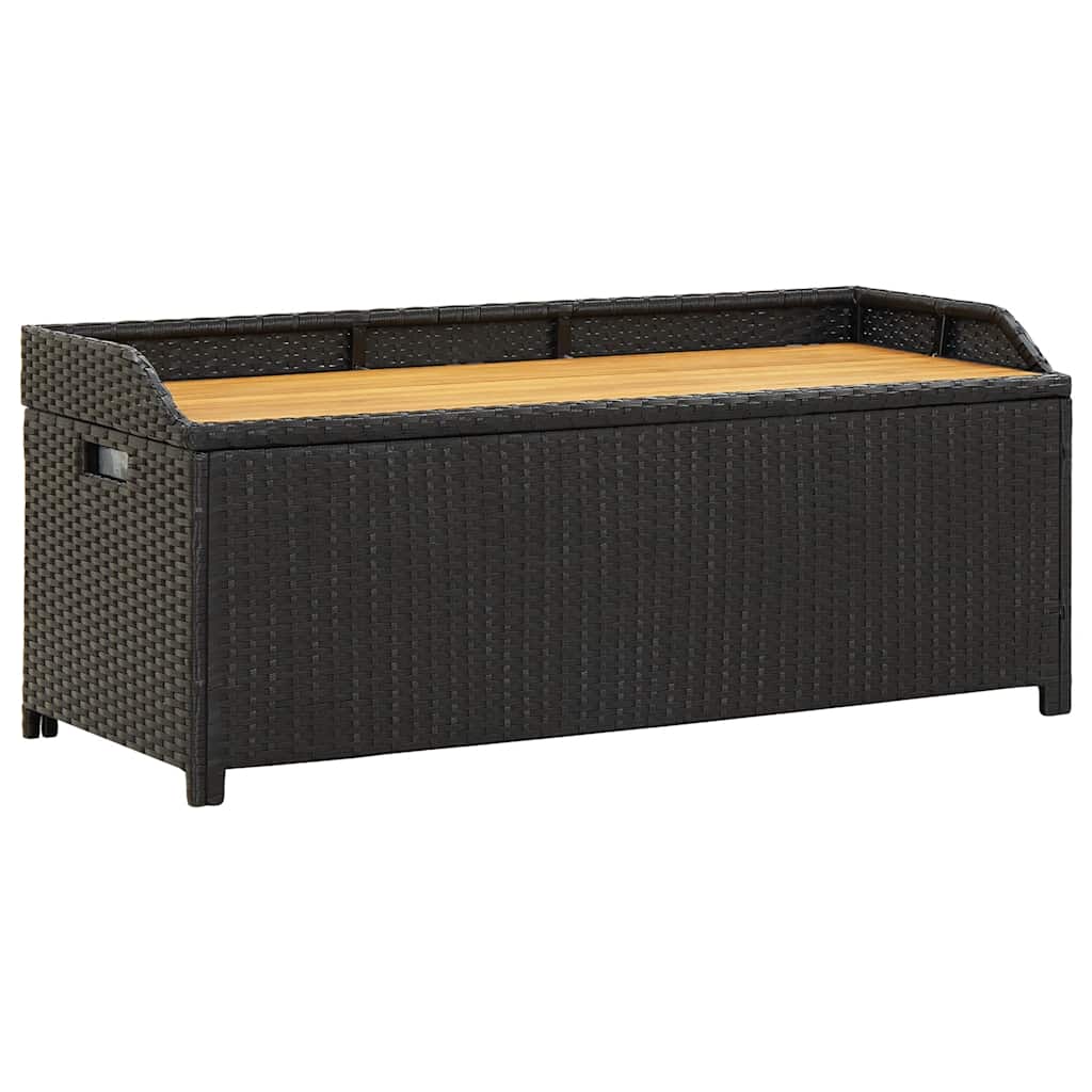 vidaXL Ławka ogrodowa ze schowkiem, 120 cm, polirattan, czarna