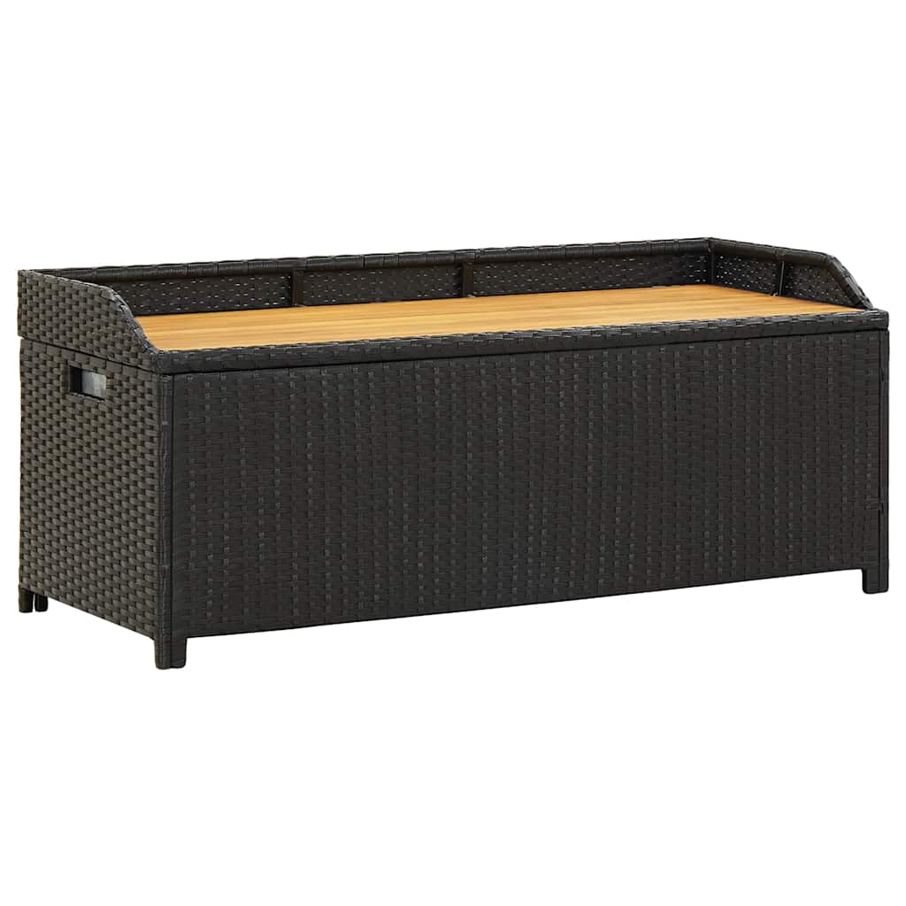 vidaXL Ławka ogrodowa ze schowkiem, 120 cm, polirattan, czarna