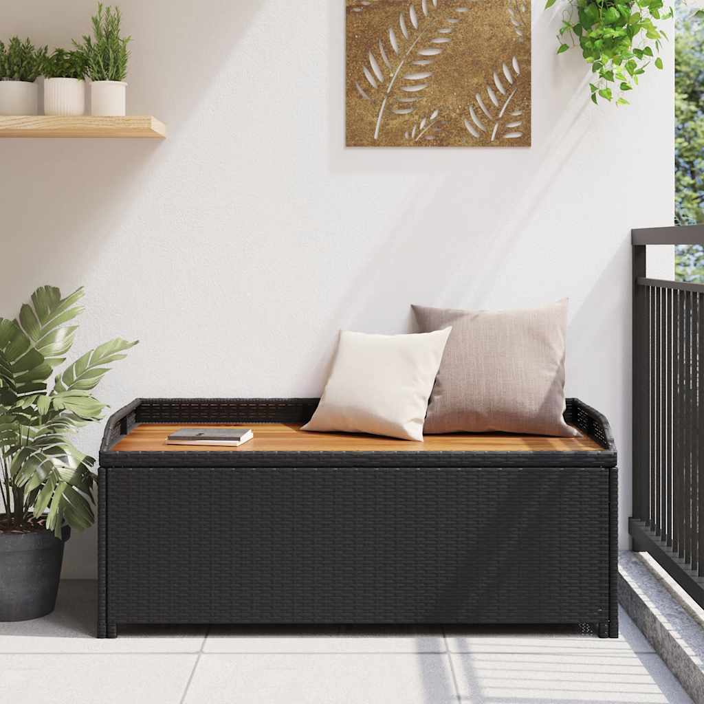 vidaXL Ławka ogrodowa ze schowkiem, 120 cm, polirattan, czarna