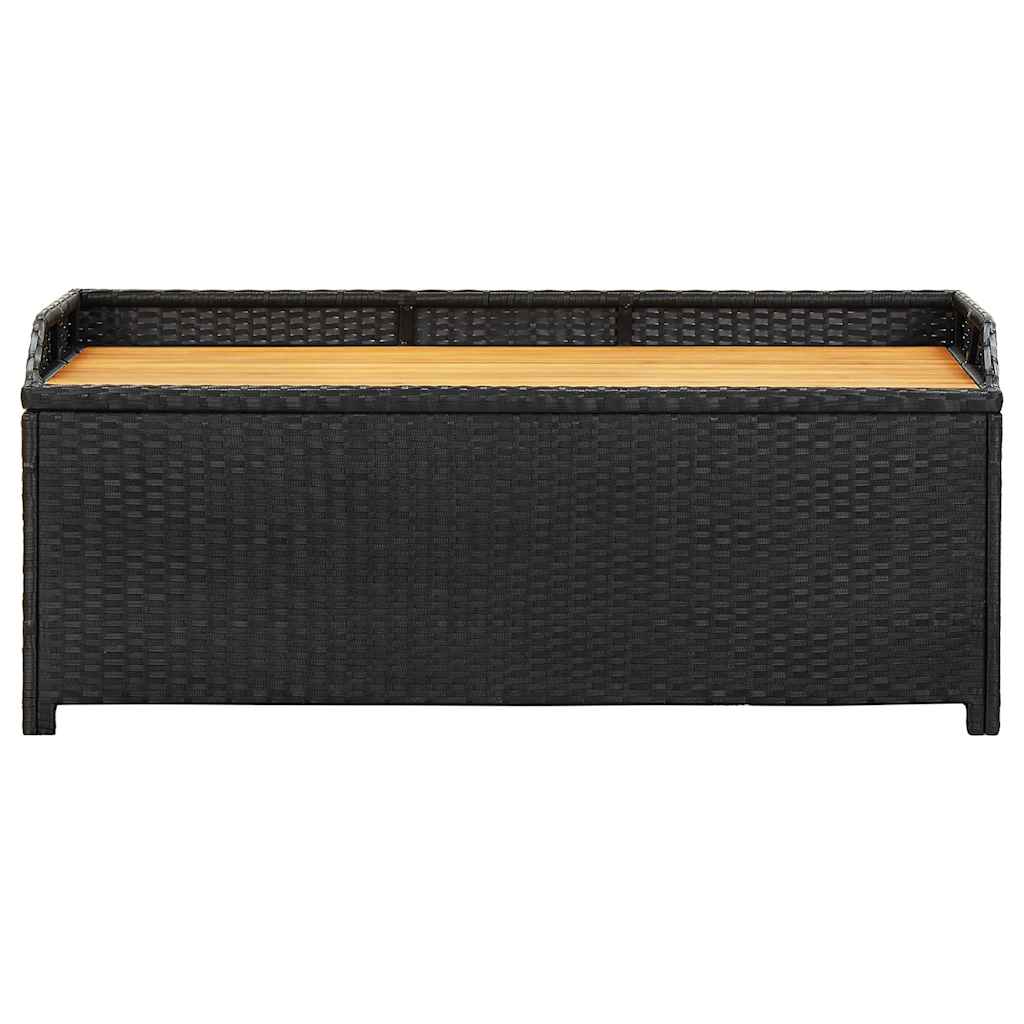 vidaXL Ławka ogrodowa ze schowkiem, 120 cm, polirattan, czarna