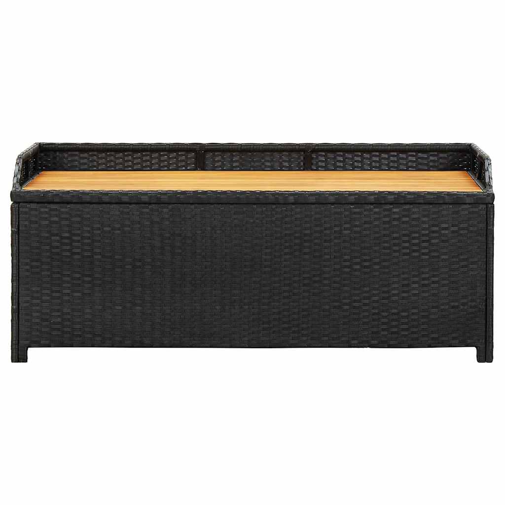 vidaXL Ławka ogrodowa ze schowkiem, 120 cm, polirattan, czarna