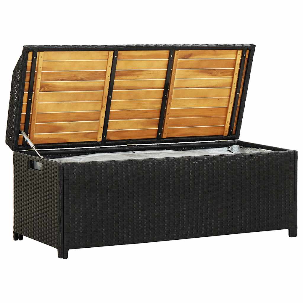 vidaXL Ławka ogrodowa ze schowkiem, 120 cm, polirattan, czarna