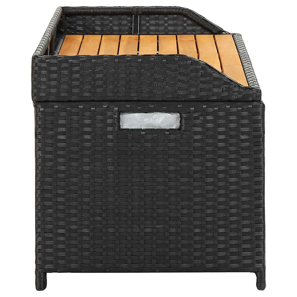 vidaXL Ławka ogrodowa ze schowkiem, 120 cm, polirattan, czarna