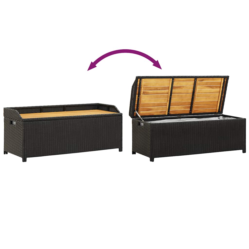 vidaXL Ławka ogrodowa ze schowkiem, 120 cm, polirattan, czarna