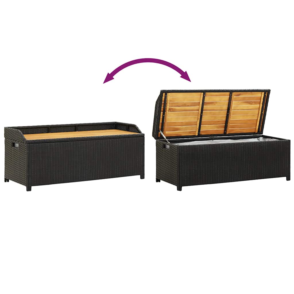 vidaXL Ławka ogrodowa ze schowkiem, 120 cm, polirattan, czarna