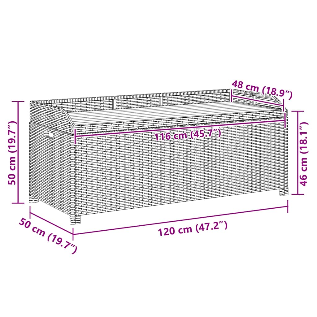 vidaXL Ławka ogrodowa ze schowkiem, 120 cm, polirattan, czarna