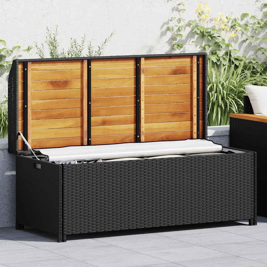 vidaXL Ławka ogrodowa ze schowkiem, 120 cm, polirattan, czarna