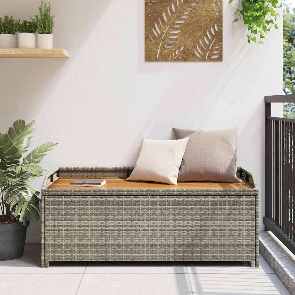 vidaXL Ławka ogrodowa ze schowkiem, 120 cm, polirattan, szara