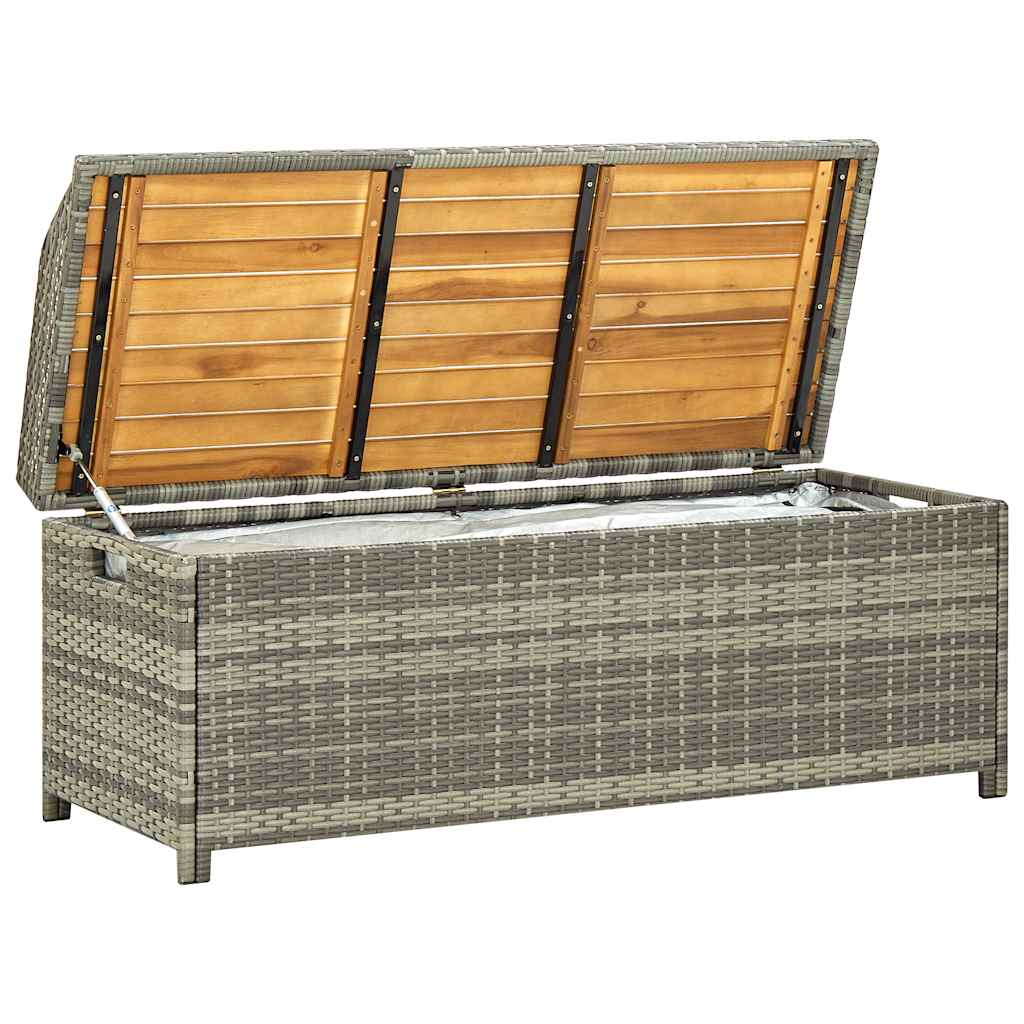 vidaXL Ławka ogrodowa ze schowkiem, 120 cm, polirattan, szara