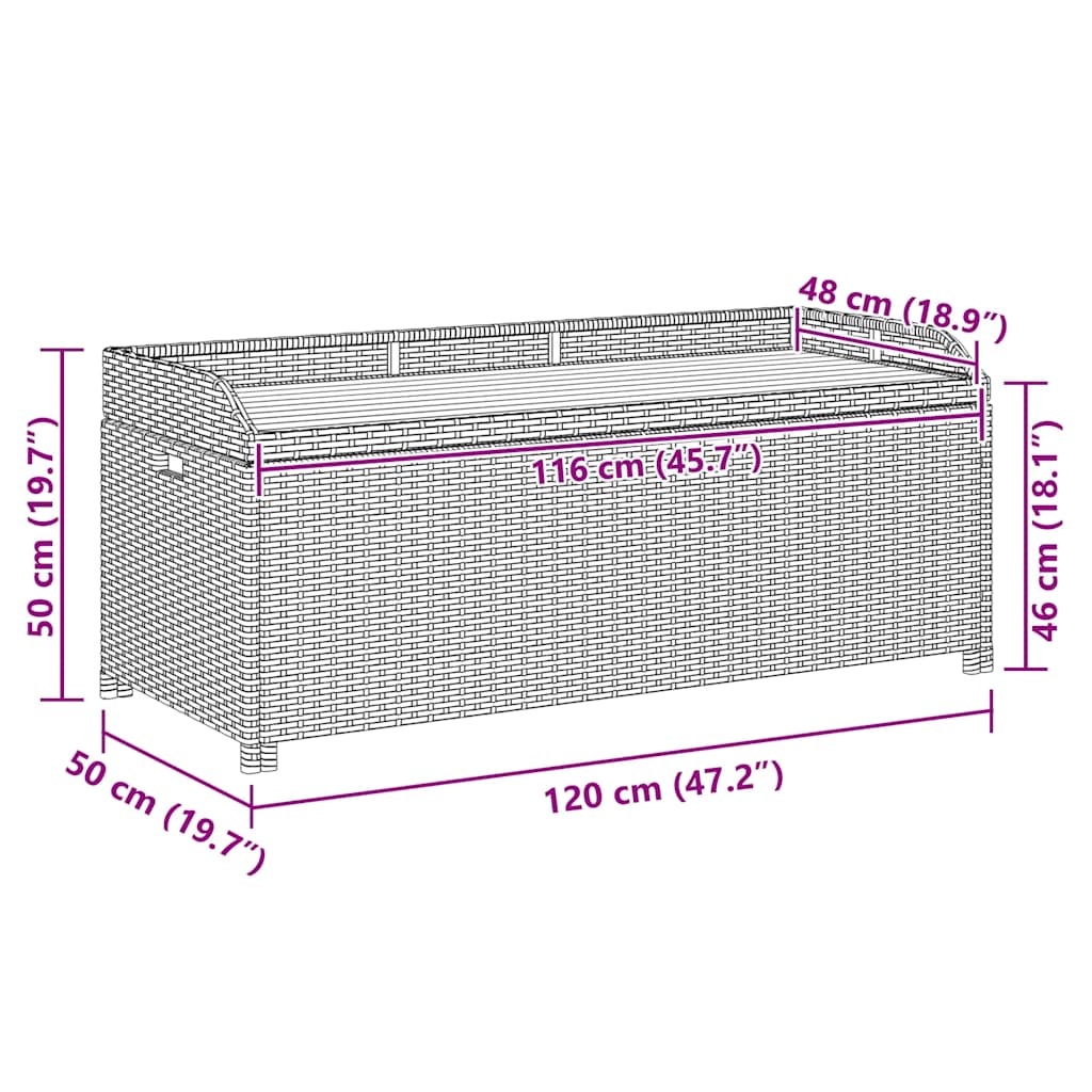 vidaXL Ławka ogrodowa ze schowkiem, 120 cm, polirattan, szara