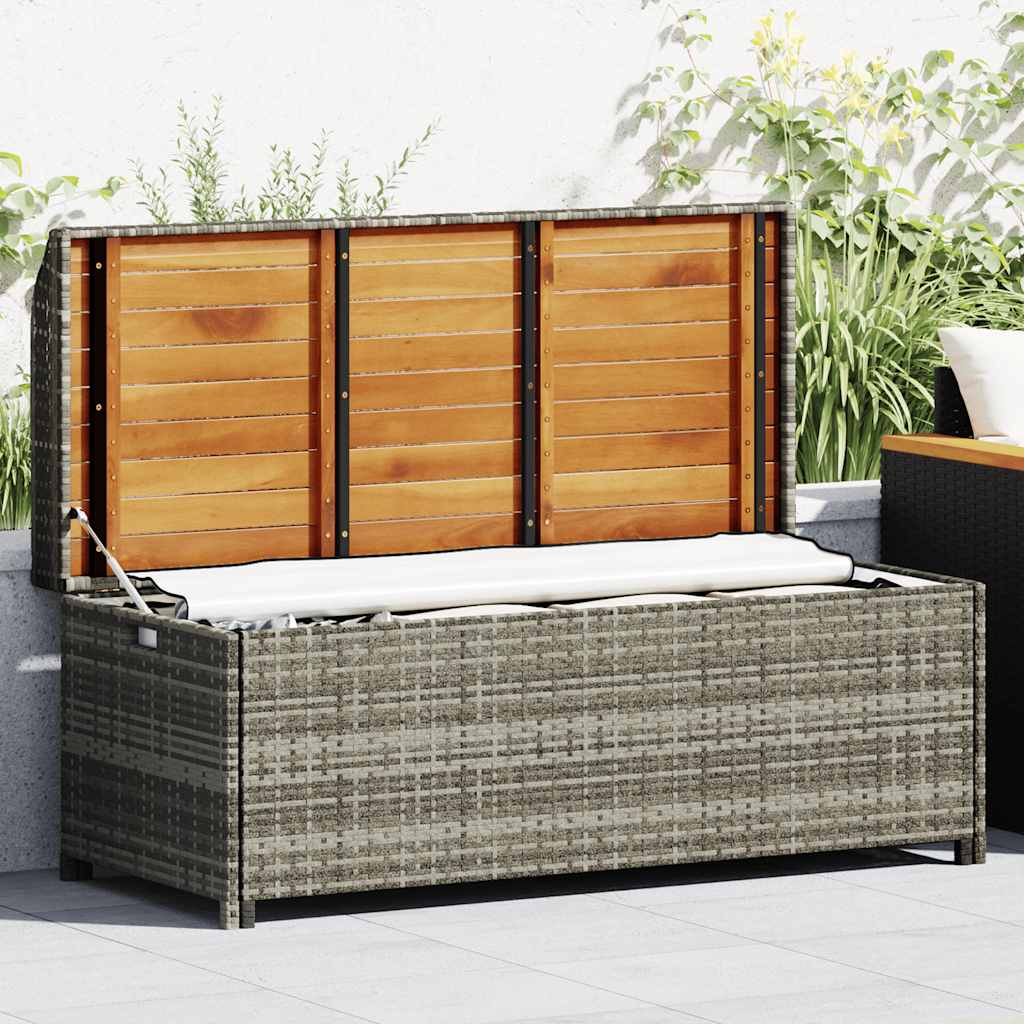 vidaXL Ławka ogrodowa ze schowkiem, 120 cm, polirattan, szara