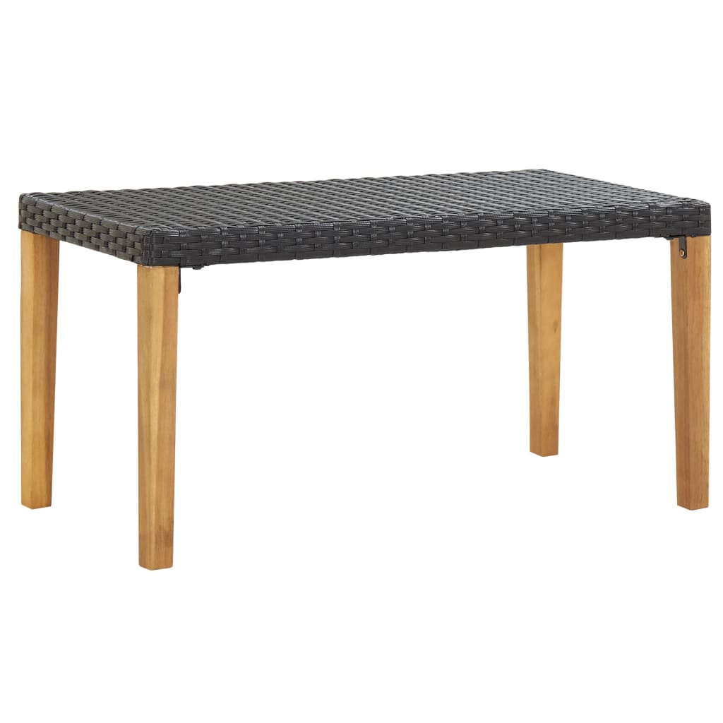 vidaXL Ławka ogrodowa, 120 cm, czarna, polirattan i drewno akacjowe
