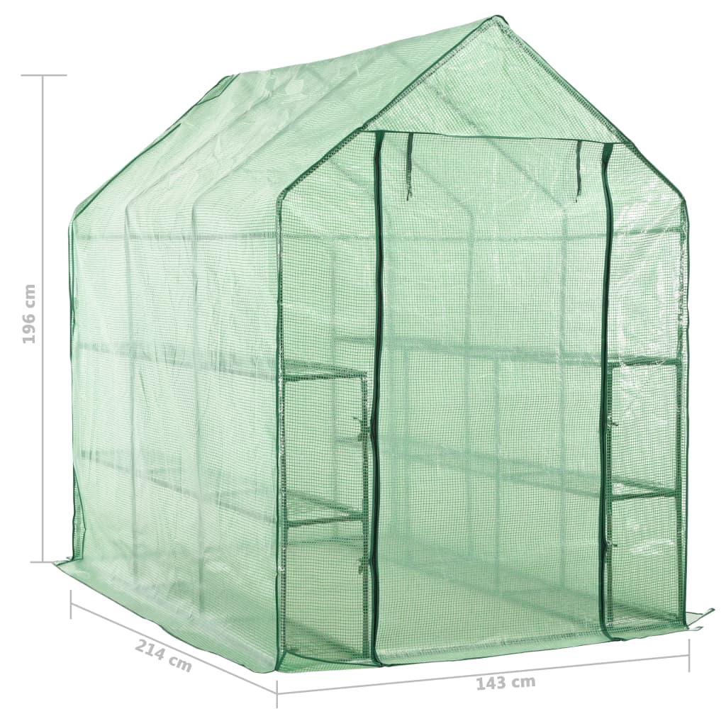vidaXL Szklarnia ogrodowa z 12 półkami, stal, 143x214x196 cm