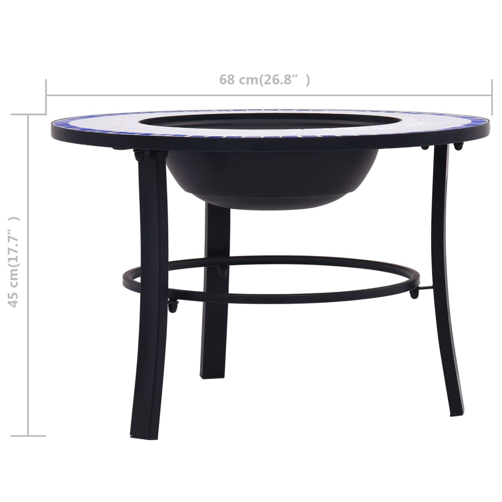 vidaXL Palenisko z mozaiką, niebiesko-białe, 68 cm, ceramika