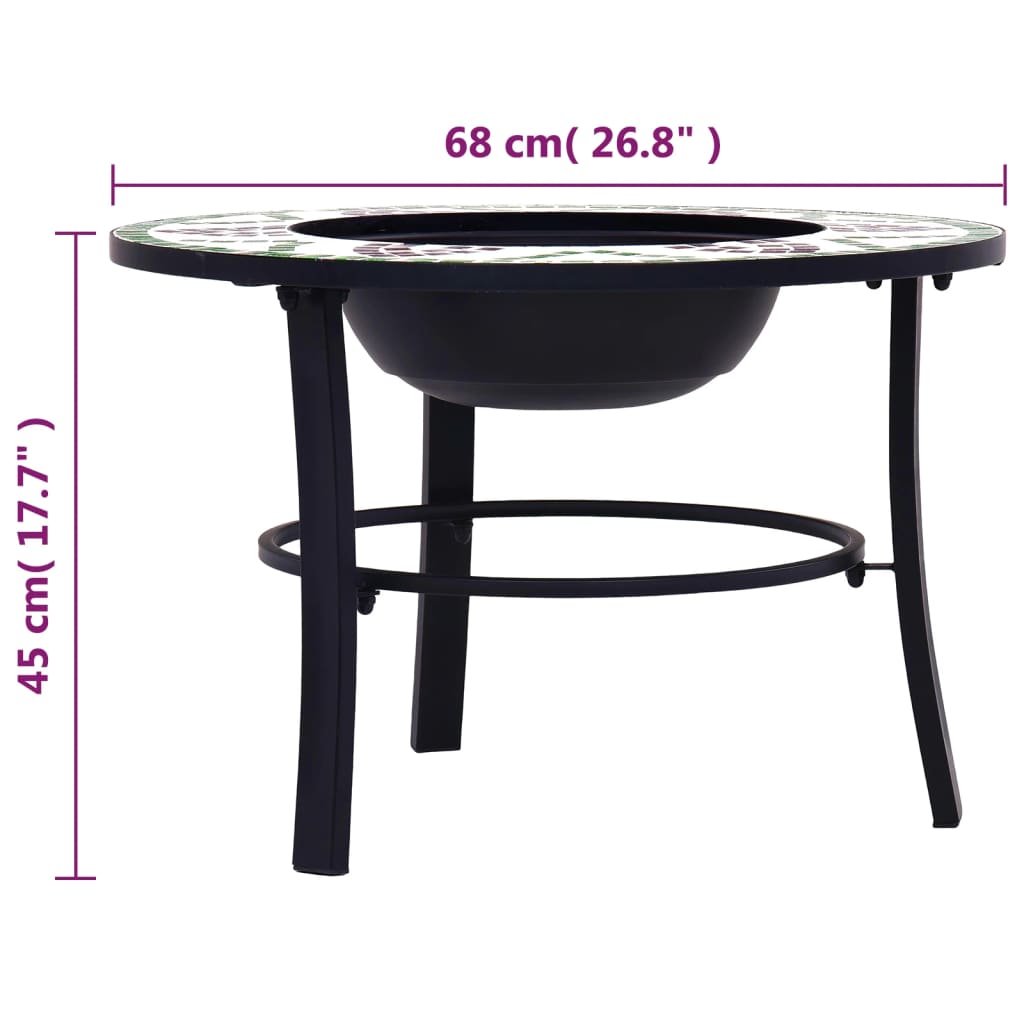 vidaXL Palenisko z mozaiką, zielone, 68 cm, ceramika